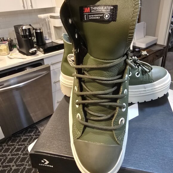 Womens Converse CHUCK TAYLOR ALL STAR LUGGED HEEL PLATFORM LEATHER HI SZ 7 GREEN - Picture 4 of 14